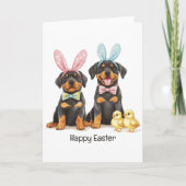 Happy Easter Rottweiler Dogs Bunny Ears Feestdagen Kaart (Voorkant)