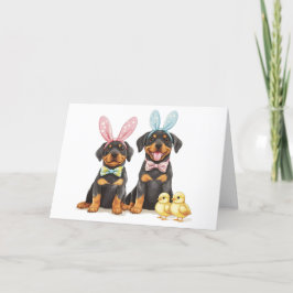 Happy Easter Rottweiler Dogs Bunny Ears Feestdagen Kaart