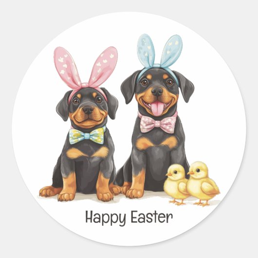 Happy Easter Rottweiler Dogs Bunny Ears Ronde Sticker (Voorkant)