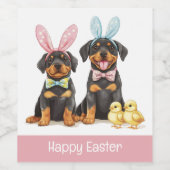 Happy Easter Rottweiler Dogs Bunny Ears Wijn Etiket (Enkel label)
