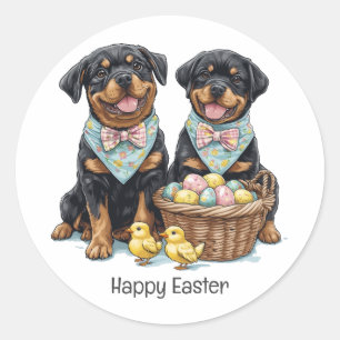 Happy Easter Rottweiler Dogs Paasmand Ronde Sticker