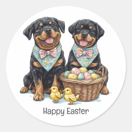 Happy Easter Rottweiler Dogs Paasmand Ronde Sticker (Voorkant)