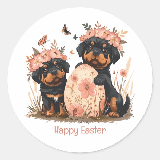 Happy Easter Rottweiler Dogs Ronde Sticker (Voorkant)