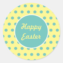 Happy Easter Round Stickers (Pastel Yellow & Aqua)