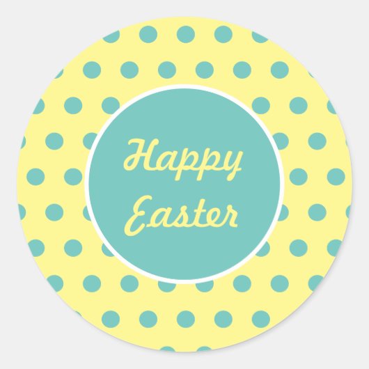 Happy Easter Round Stickers (Pastel Yellow & Aqua) (Voorkant)