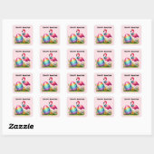Happy Easter roze flamingo Vakantie Vierkante Sticker (Vel)