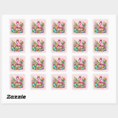 Happy Easter roze flamingo Vakantie Vierkante Sticker (Vel)