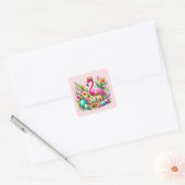 Happy Easter roze flamingo Vakantie Vierkante Sticker (Envelop)