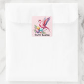 Happy Easter roze flamingo Vakantie Vierkante Sticker (Tas)