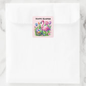 Happy Easter roze flamingo Vakantie Vierkante Sticker (Tas)