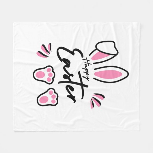 Happy Easter (roze) Fleece Deken (Voorkant (Horizontaal))