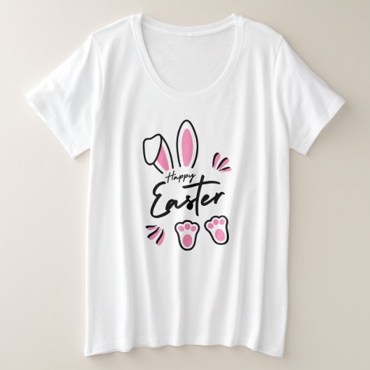 Happy Easter (roze) Grote Maat T-shirt (Design voorkant)