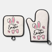 Happy Easter (roze) Ovenwant & Pannenlap Set (Voorkant)