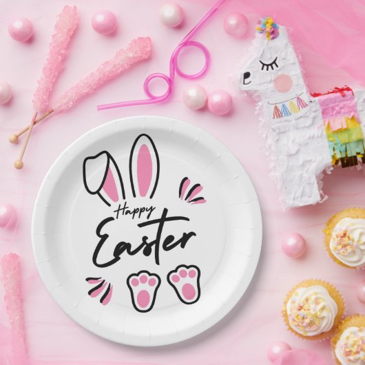 Happy Easter (roze) Papieren Bordje (Feest)