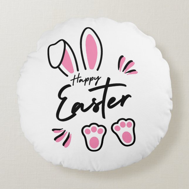 Happy Easter (roze) Rond Kussen (Voorkant)