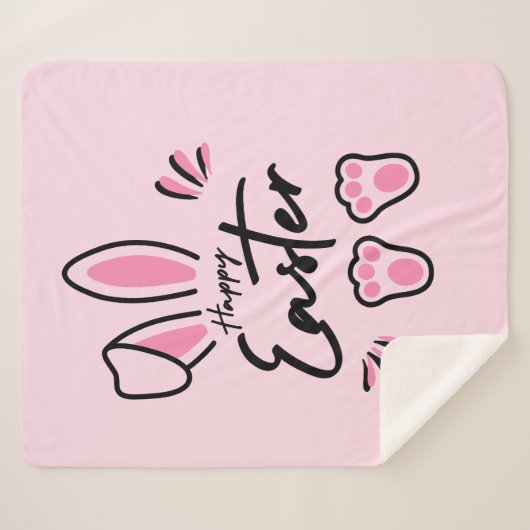 Happy Easter (roze) Sherpa Deken (Voorkant (horizontaal))