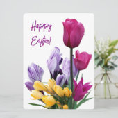 Happy Easter  roze tulpen geel bloemen liefde Feestdagenkaart (Staand voorkant)