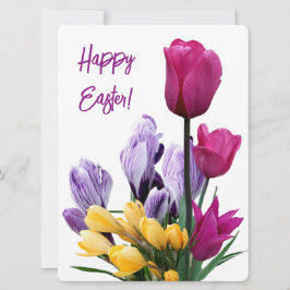 Happy Easter roze tulpen geel bloemen liefde Feestdagenkaart