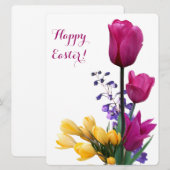 Happy Easter  roze tulpen geel krokus schattig Feestdagenkaart (Voorkant / Achterkant)
