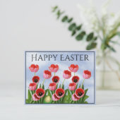 "Happy Easter" Roze Tulps Floral Fotografie Briefkaart (Staand voorkant)
