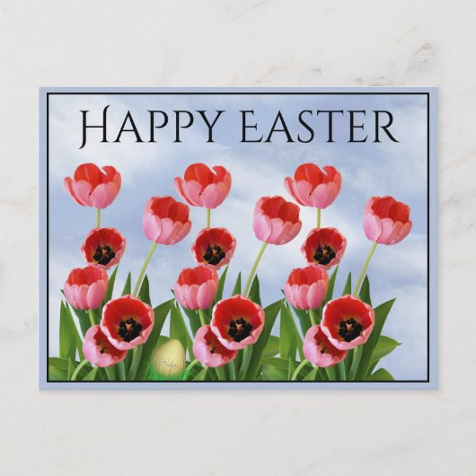 "Happy Easter" Roze Tulps Floral Fotografie Briefkaart (Voorkant)