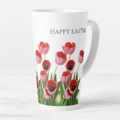 "Happy Easter" Roze Tulps Floral Fotografie Latte Mok (Rechterhoek)