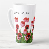 "Happy Easter" Roze Tulps Floral Fotografie Latte Mok (Linkerhoek)