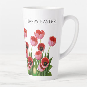 "Happy Easter" Roze Tulps Floral Fotografie Latte Mok