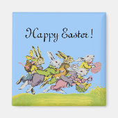 Happy Easter Running Pastel Rabbits Magneet (Voorkant)