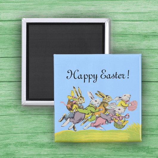 Happy Easter Running Pastel Rabbits Magneet