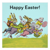 Happy Easter Running Pastel Rabbits Poster (Voorkant)