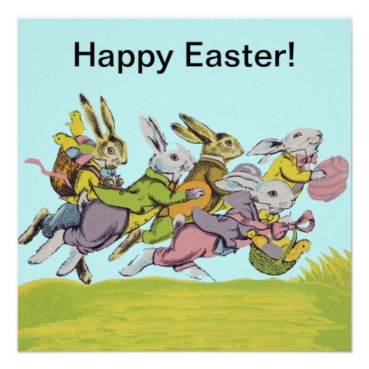 Happy Easter Running Pastel Rabbits Poster (Voorkant)