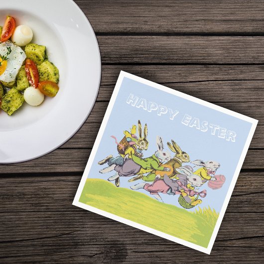 Happy Easter Running Pastel Rabbits Servetten