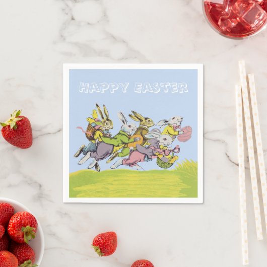 Happy Easter Running Pastel Rabbits Servetten (Insitu)