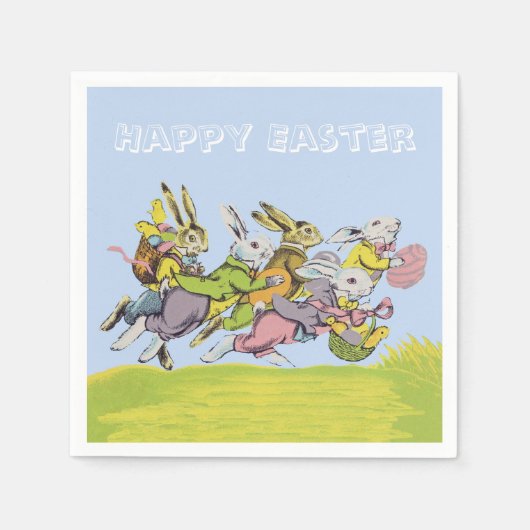Happy Easter Running Pastel Rabbits Servetten (Voorkant)