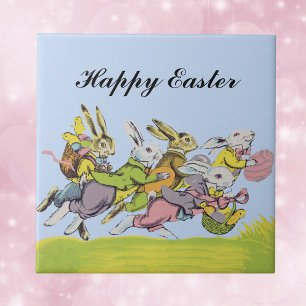 Happy Easter Running Pastel Rabbits Tegeltje