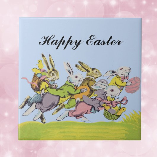 Happy Easter Running Pastel Rabbits Tegeltje