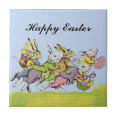 Happy Easter Running Pastel Rabbits Tegeltje (Voorkant)