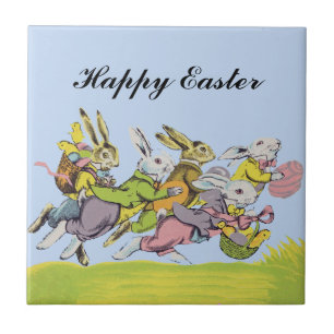 Happy Easter Running Pastel Rabbits Tegeltje