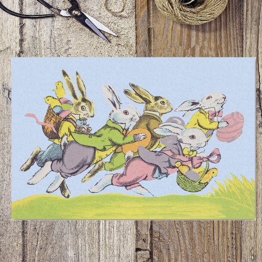 Happy Easter Running Pastel Rabbits Tissuepapier
