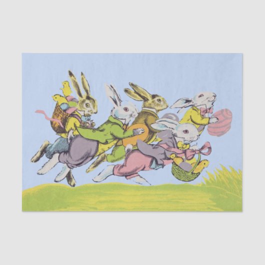 Happy Easter Running Pastel Rabbits Tissuepapier (Voorkant)