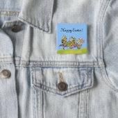 Happy Easter Running Pastel Rabbits Vierkante Button 5,1 Cm (In situ)