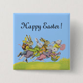 Happy Easter Running Pastel Rabbits Vierkante Button 5,1 Cm (Voorkant)
