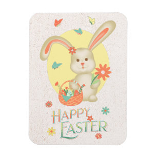 Happy Easter Schattig Bunny Floral Modern Magneet