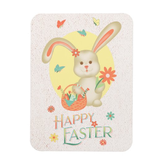 Happy Easter Schattig Bunny Floral Modern Magneet (Verticaal)