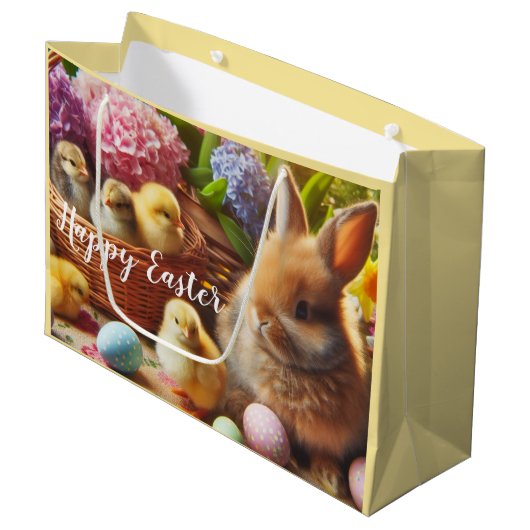 Happy Easter Schattig Holiday Paper Gift Bag Groot Cadeauzakje (Voorkant Gekanteld)