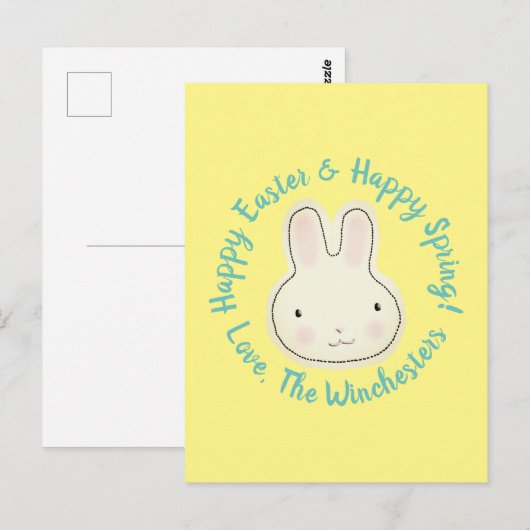 Happy Easter schattig konijn aangepaste script tek Briefkaart (Voorkant / Achterkant)