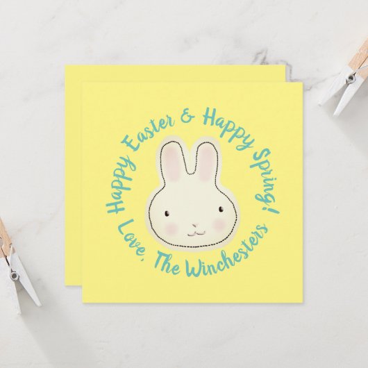 Happy Easter schattig konijn aangepaste script tek Kaart (Voorkant / Achterkant in situ)