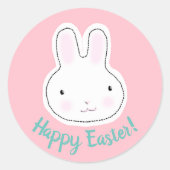 Happy Easter schattig konijntje custom script roze Ronde Sticker (Voorkant)