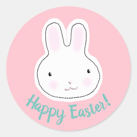 Happy Easter schattig konijntje custom script roze Ronde Sticker (Voorkant)